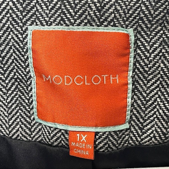ModCloth Classic Herringbone Blazer Size 1X Black White Minimalist - Picture 3 of 10